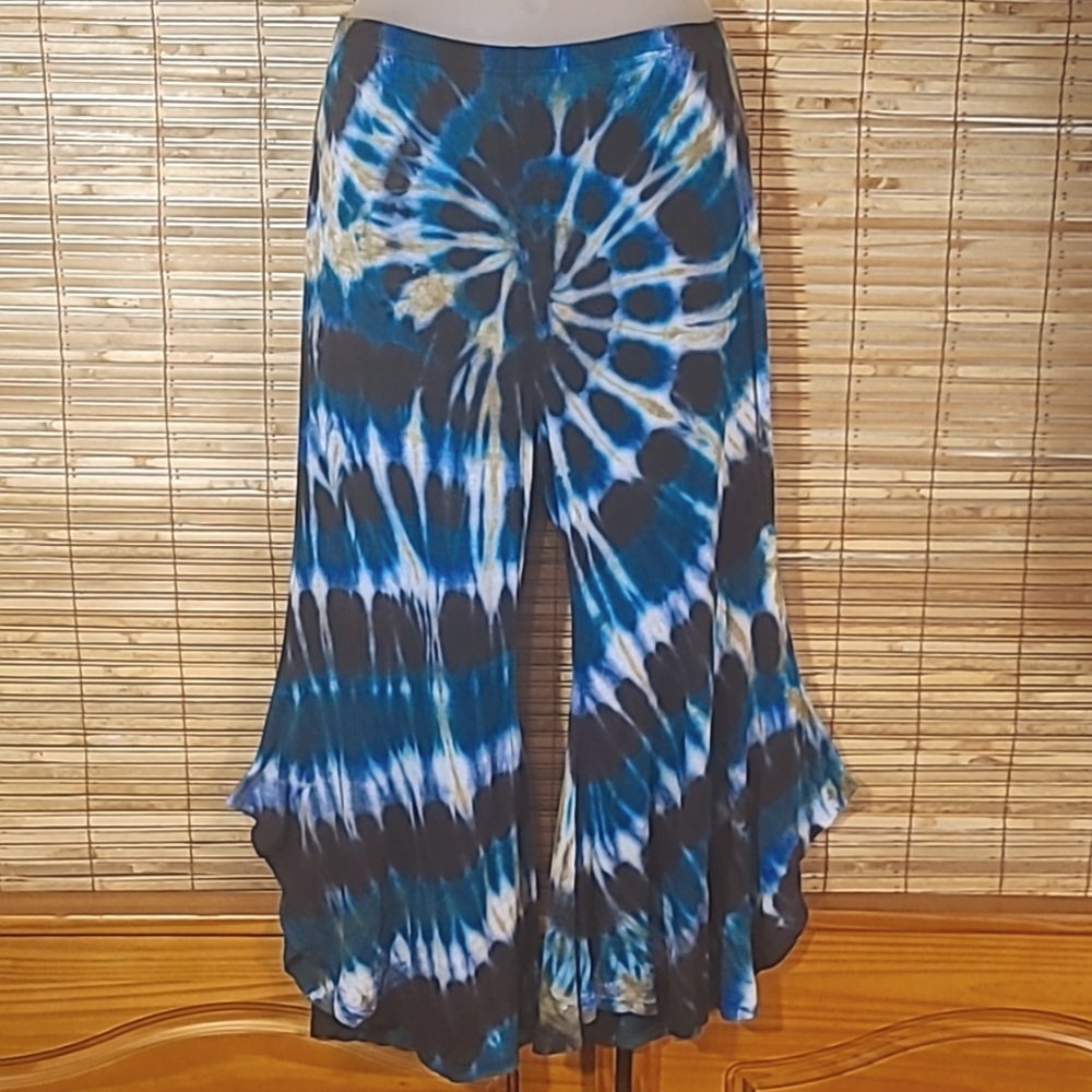 Tie-dyed Teal & Navy Flaired Leggings